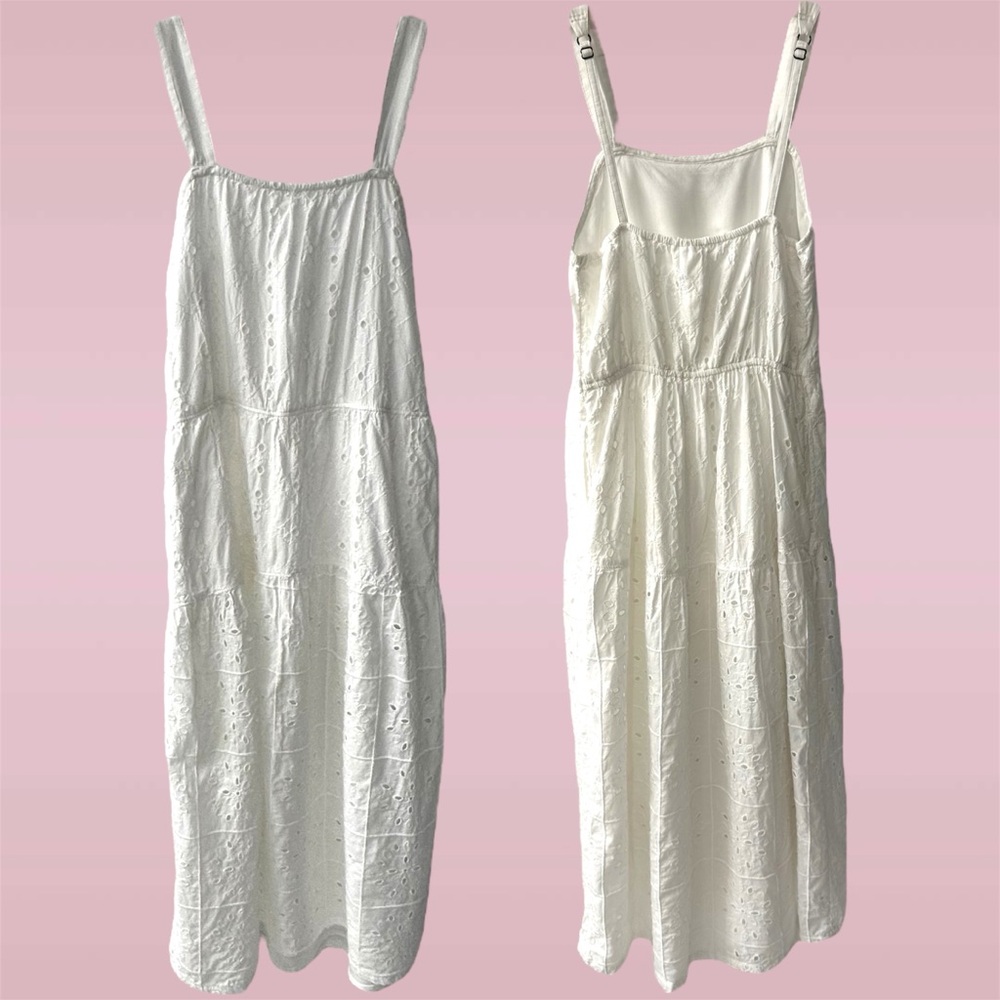 Abercrombie & Fitch Kids White Eyelet Midi Dress W/Adjust Straps Sz 13-14